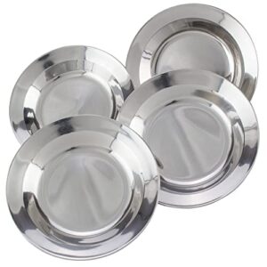 Camping-Teller-Set aus hochwertigem Edelstahl, silberfarbene runde Teller aus rostfreiem Edelstahl mit Durchmesser von ca. 22-24 cm