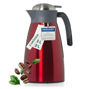 Blumtal Thermoskanne 2 Liter - BPA-freie Teekanne mit Quick Tip Verschluss aus Edelstahl, Isolierkanne für heißes Getränk, thermisch isolierte Kaffeekanne 2l, Teekanne Rot
