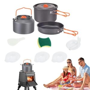 Camping-Kochgeschirr-Set, Backpacking-Kochset mit Antihaft-Pfannen und Wasserkocher für Outdoor-Wanderungen und Camping-Aktivitäten