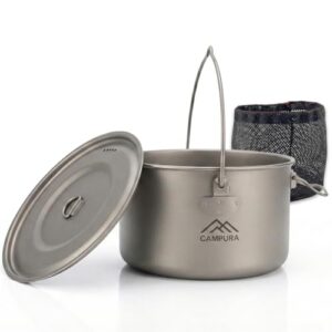 Campura Titan Topf 2 Liter (1950 ml) mit Deckel und Aufhängehenkel - Ultraleichtes Campinggeschirr und Kochset für Outdoor, Bushcraft, Wandern und Survival