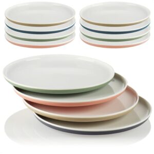 Com Four 12x Teller in Pastellfarben, bruchfeste Kunststoffteller für Innen- und Außenbereich, wiederverwendbar und multifunktional, Stapelbar