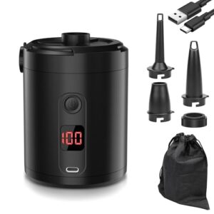 Elektrische Luftpumpe Akku, 5200 mAh Wiederaufladbare Mini Luftpumpe mit 3 Düsen für Luftmatratzen, Schlauchboote, Pools, Camping, Schwimmringe und Planschbecken