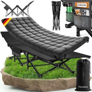 ELONEO Feldbett, klappbares Campingbett mit Premium-Auflage, wetterfest und pflegeleicht, ideal für Indoor und Outdoor, belastbar bis 200kg