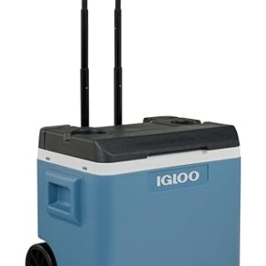 IGLOO IP42 Roller Kühlbox 42L, eisblaue Thermobox für Camping und Freizeit, passive Kühlbox mit Rollen und Teleskopgriff