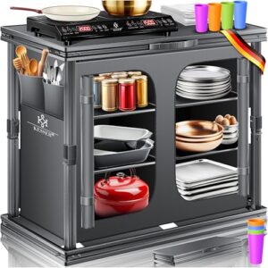 Campingküche aus UV-resistentem Stoff mit Aluminiumgestell und 6 Fächern, inkl. Becherset und Fliegengitter