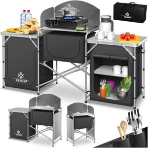 KESSER Campingküche inkl. Tragetasche & Becherset | Campingschrank Faltschrank mit Aluminiumgestell | Reiseküche Küchenbox Zeltschrank Outdoor Camping Küche Anthrazit Typ Big