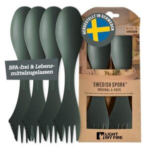 Campingbesteck Spork Original 4er-Pack, BPA-frei und bio-basierter Kunststoff, vielseitiges Reisebesteck für Abenteuer im Freien