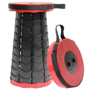 Teleskophocker, Zusammenklappbar, leicht und tragbar für Erwachsene, Camping-Hocker für Wandern, Angeln, Reisen, Grillen, max. Belastung 440 lbs (Rot)
