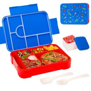 Lunchbox mit 6 Fächern inklusive Utensilien und Soßenbehaelter, auslaufsicher, ideale Suche für eine leckere Mahlzeit unterwegs, ideal für Arbeit, Picknick, Reisen, umweltfreundlich
