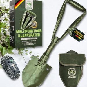MiCadeau Klappspaten mit Hacke, Sägekanten & Gürteltasche - Garten Spaten aus Karbonstahl für Outdoor-Einsätze