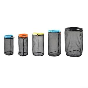 Ergonomische Aufbewahrungstasche für Outdoor-Aktivitäten, Netzmaterial, Kordelzugverschluss, 50D-Polyester, schwarz, 5-teiliges Set