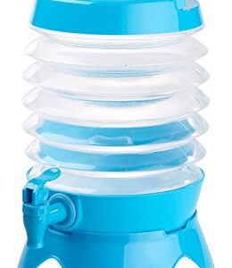 Faltbares Fässchen mit Auslaufhahn und Ständer für 3,5 Liter Wasser, blau/transparenter Design, perfekt für unterwegs und Outdoor-Aktivitäten.