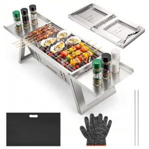 Portable Holzkohlegrill mit 4-stufiger Hitzeverstellung für Camping, Garten, Strand und Outdoor-Bereich