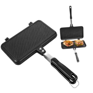 RANJIMA Doppelseitige Bratpfanne, Sandwichmaker Camping Pfanne Toastpfanne mit Hitzebeständigem Griff, Antihaftbeschichtete Tortillas Sandwich Maker und Panini-Maker Pan für Frühstück Camping Outdoor