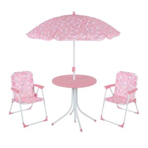 Relaxdays Camping Kindersitzgruppe mit rosa Einhorn-Motiv und Sonnenschirm, ideal für Gartenpartys oder Camping-Ausflüge