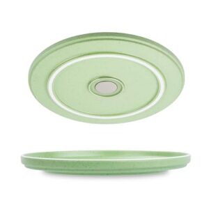 Zwei grüne, magnetische Kunststoffteller mit Anti-Slip-Ring für Wohnmobil, Camping und Boot. Made in Germany.
