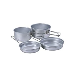 Camping-Set aus Aluminiumlegierung mit zwei Kochtöpfen und zwei Pfannen/Deckeln, stapelbar und zusammenklappbar für Camping und Outdoor-Aktivitäten