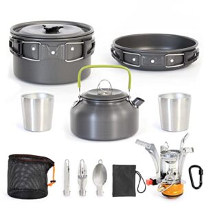 Toboli Camping Kochgeschirr Set 12 TLG. Kochgeschirr für Outdoor Kochausrüstung mit Wasserkocher - Aluminiumlegierungen, robuste und lange Haltbarkeit, ideal für Zelten oder im Wohnmobil.