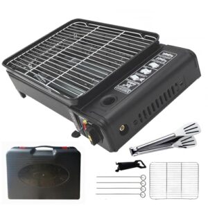 Ein tragbarer Grill von Yinleader mit Edelstahl-Material, ideal für den Außenbereich und Notfälle. Der Grill ist mit zwei Zubehörteilen ausgestattet: einer Platte für gleichmäßigen Herd und einem Rost für köstliche Grills.