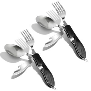 Multifunktionales Camping-Besteckset mit Messer, Gabel, Löffel und Flaschenöffner - Ideal für Camping, Wandern und Picknick