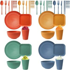 48 Pcs Plastikgeschirr Set, Unzerbrechliches Geschirr Set für 4 Personen mit Teller, Dessertteller, Schalen, Tassen und Besteck, BPA-Frei, geeignet für Kinder und Erwachsene.