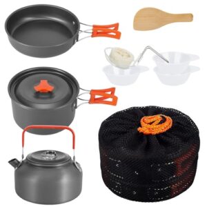Multifunktionales und hochwertiges Kochgeschirr-Set für Camping, Outdoor-Aktivitäten, Rucksackreisen und Picknicks