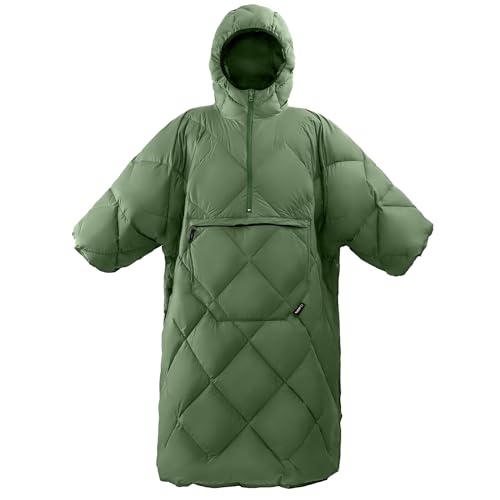 Tragbarer Schlafsack, recycelte Tragbare Decken-Poncho, warmer Schlafsack-Mantel mit Ärmeln für kalte Wetterbedingungen für Outdoor-Sportarten und Camping-Geschenke für Frauen und Männer, Grün