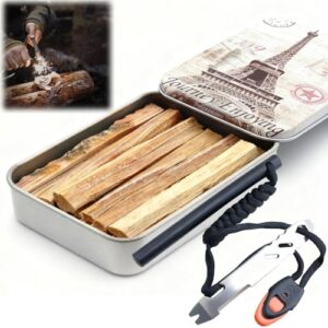 Ergreifen Sie das Azttior Feuerstahl Outdoor Survival Kit, um sicher und zuverlässig ein Lagerfeuer zu entfachen, während Camping oder Wandern. Includes Metallbox Feuerstein mit Magnesium Feuerstarter und Kienspan Zunder Sticks.