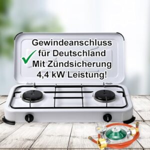 Campingkocher mit 2 Flammen und Zündsicherung, Gasherd für Camping-, Garten- und Freizeitaktivitäten, Bluecraft Produkt