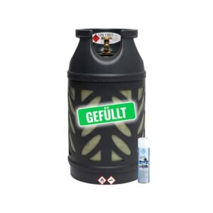 Leichte Propan Gasflasche aus rostfreiem Material, 10 kg Fassungsvermögen, sichtbarer Füllstand und inklusive Lecksuchspray für sichereres Grillen, Kochen oder Heizen