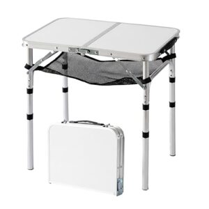 Klapper Campingtisch, höhenverstellbar, weiß, Aluminium und MDF, wetterfest, Gartentisch