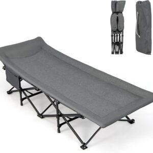 Feldbett mit bequemer Baumwollfüllung, klappbar und bis 200 kg belastbar, Grau für ein perfektes Schlaf-Erlebnis.