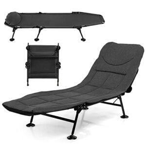 Komfortable Karpfenliege mit abnehmbarer Matratze und 6-fach verstellbarer Rückenlehne, ideal für Camping oder Hobbyspaß im Freien