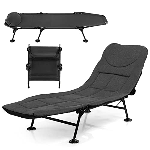 Komfortable Karpfenliege mit abnehmbarer Matratze und 6-fach verstellbarer Rückenlehne, ideal für Camping oder Hobbyspaß im Freien