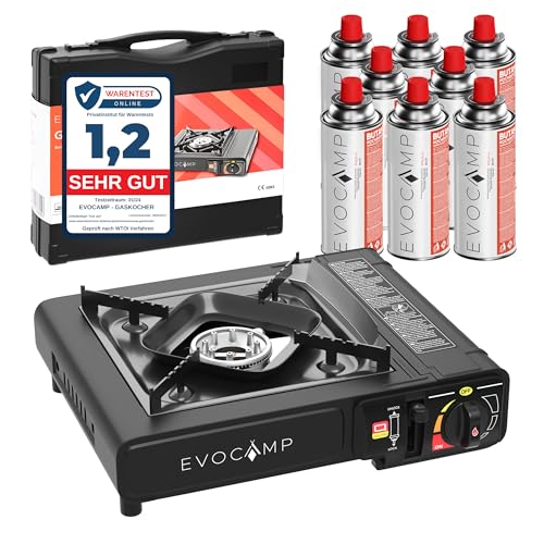 Camping Gaskocher mit Piezozündung und Tragekoffer für Outdoor-Aktivitäten, ideal für Camping und Hiking