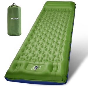 JATEKA Isomatte Camping, 12CM dicker Aufblasbare Isomatte mit Kissen & Fußpumpe, 83CM breiter Outdoor Camping Luftmatratze, kompakte Ultraleichte Sleeping Mat für Rucksackreisen Wandern Reisen Zelt