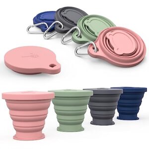 LYY faltbarer Becher, zusammenklappbare Silikonbecher mit Deckel und Karabiner. Wiederverwendbares tragbares Becherset für Picknick, Camping, Outdoor-Wanderungen.