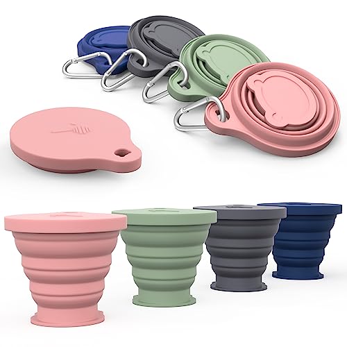 LYY faltbarer Becher, zusammenklappbare Silikonbecher mit Deckel und Karabiner. Wiederverwendbares tragbares Becherset für Picknick, Camping, Outdoor-Wanderungen.