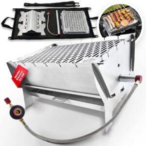 Mobiler Steckgrill 2 in 1 Edelstahl Grill für Gas und Kohle inklusive Tasche und Schultergurt ideal für Camping Balkon und Trekking