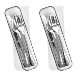 Camping-Geschirr-Set für zwei Personen, Reisebesteck aus Edelstahl, Besteck mit Etui, ideal für Camping, Picknick, Arbeit und Schule
