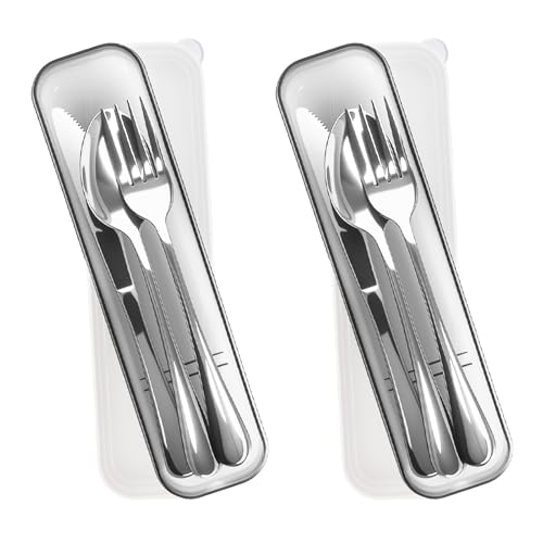 Camping-Geschirr-Set für zwei Personen, Reisebesteck aus Edelstahl, Besteck mit Etui, ideal für Camping, Picknick, Arbeit und Schule