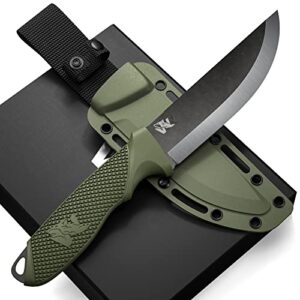 Ein ODENWOLF W-SCANDI Angelmesser mit feststehender Klinge aus D2-Stahl, ideal für Outdoor-Aktivitäten wie Camping und Angeln.