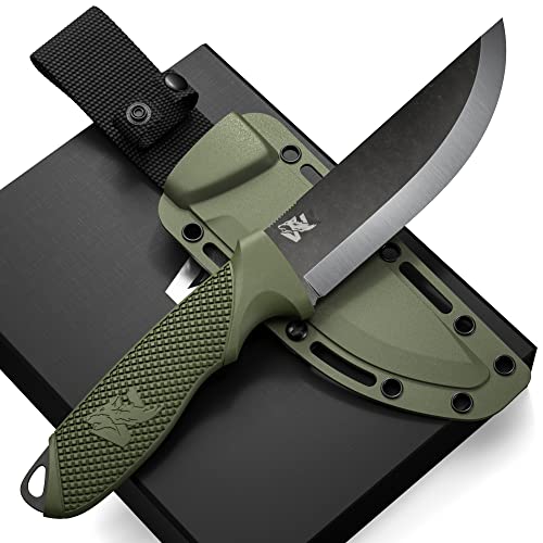 Ein ODENWOLF W-SCANDI Angelmesser mit feststehender Klinge aus D2-Stahl, ideal für Outdoor-Aktivitäten wie Camping und Angeln.