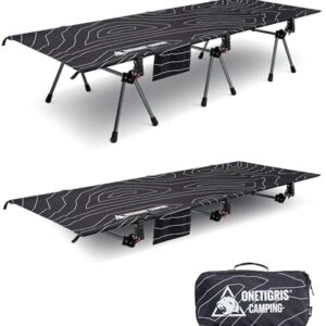 Ein bequemes und robustes Campingbett mit einem weiten Bettformat von 190x70 cm, ideal für Zelte, Outdoor-Aktivitäten, Reisen, Garten und Büro. Das Feldbett ist leicht zu falten und kann bis zu 150 kg belastet werden.