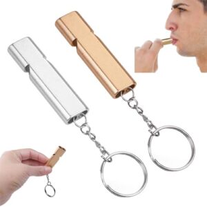 Zwei Trillerpfeifen mit Schlüsselanhänger für Notfälle bei Outdoor-Aktivitäten wie Camping, Angeln, Wandern und Jagen.