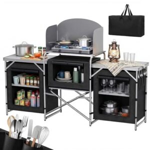 Campingküche mit Aluminiumgestell, faltbar und wetterbeständig, ideal für Outdoor-Küche, Vorzelt oder Wohnwagen
