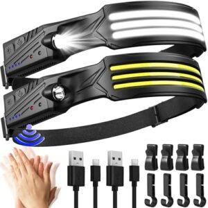 Stirnlampe Led Wiederaufladbar, 2 Stück 3000 Lumens Superhell mit 230° Weitwinkel und Sensorkopflampe für Outdoor-Aktivitäten wie Camping, Joggen und Wandern