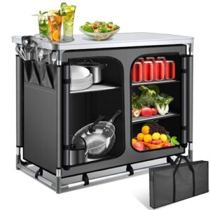 Vkechh Campingküche Faltbar Campingschrank mit Tragetasche und 5 Staufächern. Multifunktionaler Stauraum für optimale Ordnung bei Outdoor-Abenteuern.