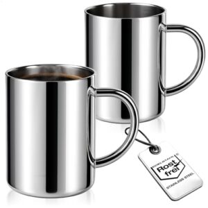 Doppelwandiger Isolierbecher mit Henkel für Camping, Reisen und Alltag - Wilhelm Sell 2x Edelstahl Thermobecher 450 ml