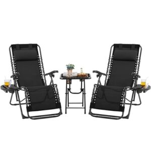 Sonnenliegen-Set mit klapper Stühlen, Beistelltisch und Verstellbarem Rückenlehne, perfekt für den Balkon, Strand oder Terrasse